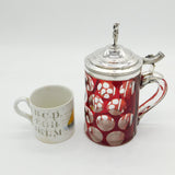 19th Century Danish Sterling Silver & Bohemian Cranberry Glass Stein Antique