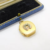 Victorian Yellow Metal & Seed Pearl Good Luck Horseshoe Locket 'A.C Pike' c1860
