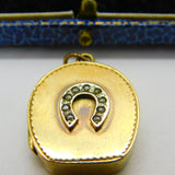Victorian Yellow Metal & Seed Pearl Good Luck Horseshoe Locket 'A.C Pike' c1860