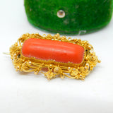 Victorian 18ct Yellow Gold & Red Coral Filigree Brooch Antique c1840