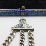 Victorian Sterling Silver & Floral Enamel Chatelaine Fob Antique c1880