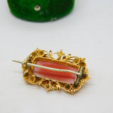 Victorian 18ct Yellow Gold & Red Coral Filigree Brooch Antique c1840