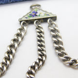 Victorian Sterling Silver & Floral Enamel Chatelaine Fob Antique c1880