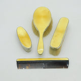 Sterling Silver Yellow Guilloche Enamel Four Piece Vanity Set 1924 Antique Deco