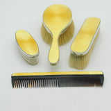 Sterling Silver Yellow Guilloche Enamel Four Piece Vanity Set 1924 Antique Deco