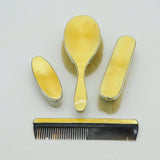 Sterling Silver Yellow Guilloche Enamel Four Piece Vanity Set 1924 Antique Deco