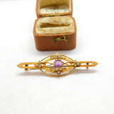 Edwardian 9ct Gold, Seed Pearl & Amethtst Sweetheart Brooch c1910 Antique