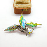 .800 Silver & Colourful Enamel Parrot on Perch Statement Brooch c1990 Vintage