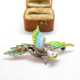 .800 Silver & Colourful Enamel Parrot on Perch Statement Brooch c1990 Vintage