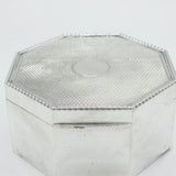 Sterling Silver Large Engine Turned Octagonal Jewellery Box Antique 1915 Deco