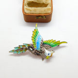 .800 Silver & Colourful Enamel Parrot on Perch Statement Brooch c1990 Vintage
