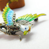 .800 Silver & Colourful Enamel Parrot on Perch Statement Brooch c1990 Vintage
