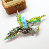 .800 Silver & Colourful Enamel Parrot on Perch Statement Brooch c1990 Vintage
