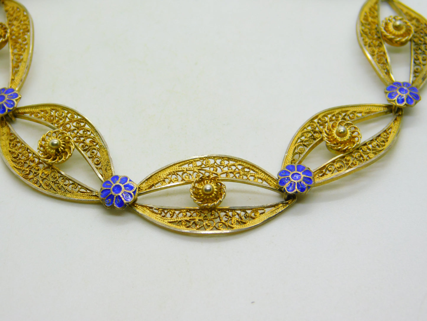 Chinese Export Sterling Silver Gilt & Enamel Floral Filigree Bracelet Mid-Century c1950