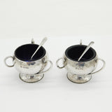 Edwardian Planished Sterling Silver Tyg Salt Cellars Antique 1907 Chester