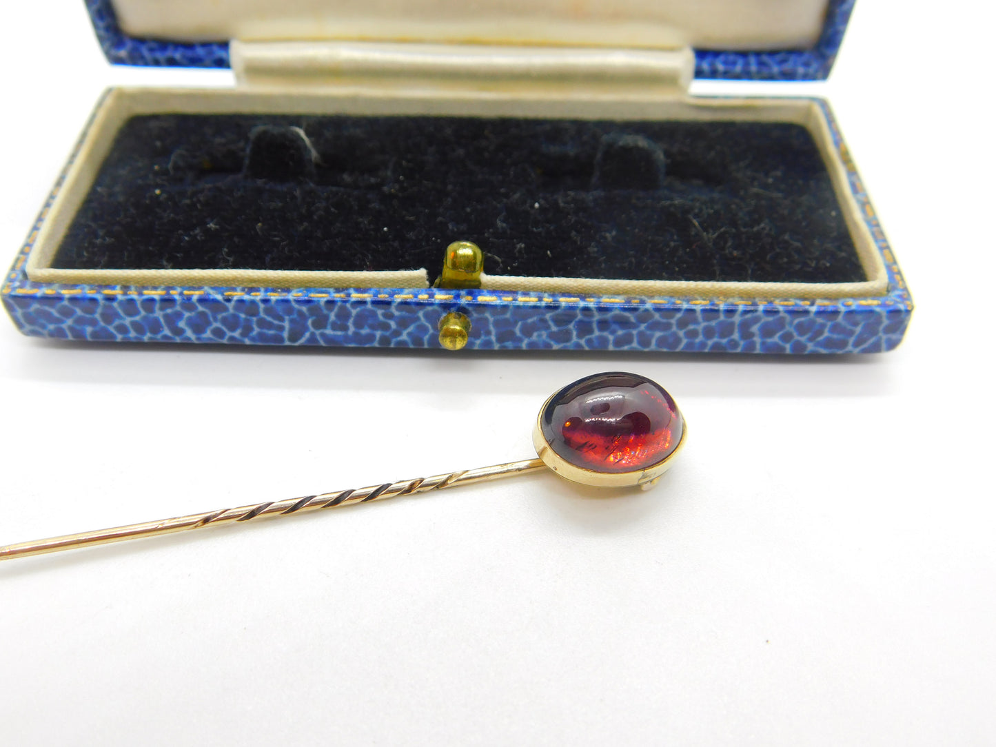 Victorian 9ct Gold & Cabochon Almandine Garnet Set Stick Pin Antique c1860