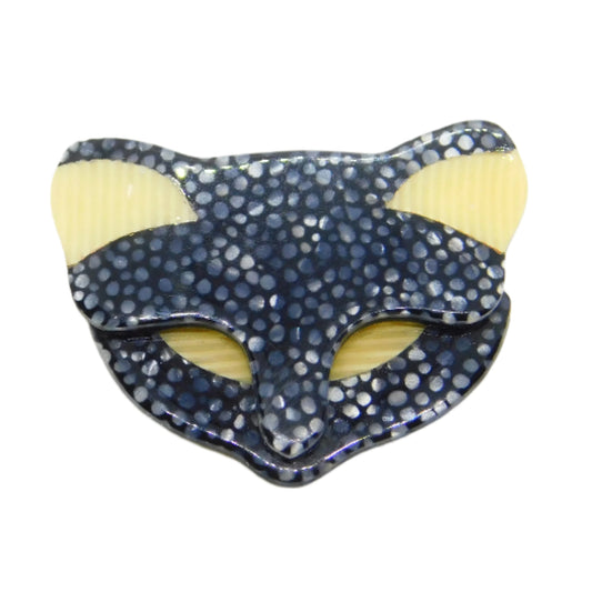 Lea Stein Paris Early Plastic Cat Face Mask Stylistic Brooch Vintage c1950