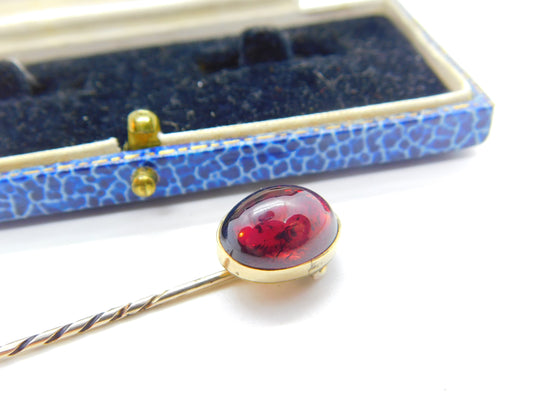 Victorian 9ct Gold & Cabochon Almandine Garnet Set Stick Pin Antique c1860