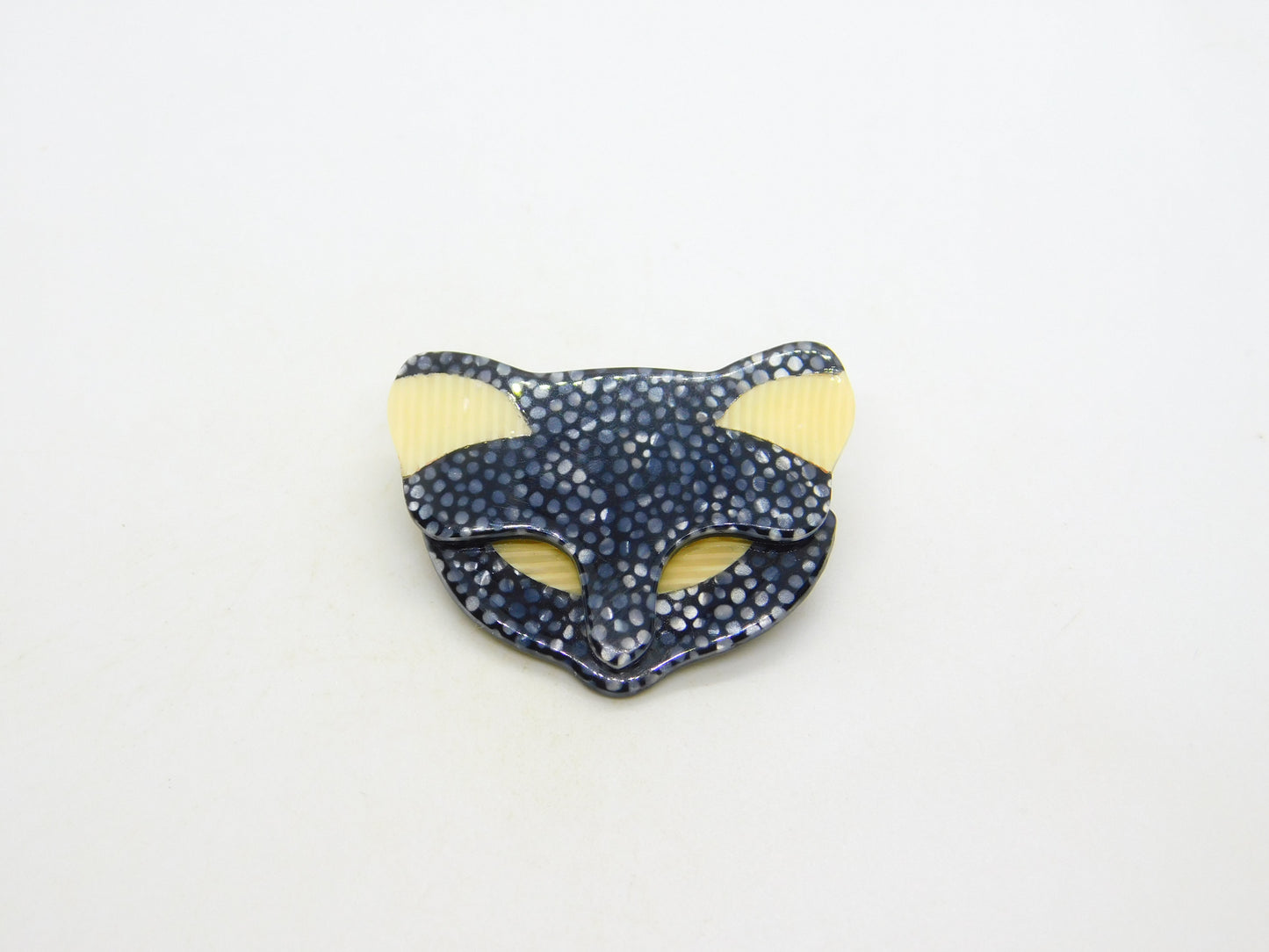 Lea Stein Paris Early Plastic Cat Face Mask Stylistic Brooch Vintage c1950