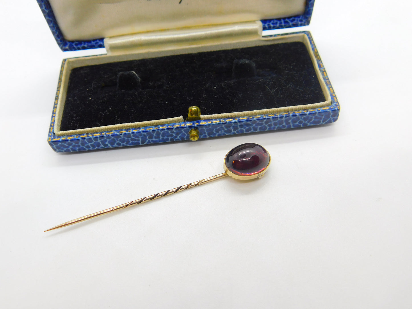 Victorian 9ct Gold & Cabochon Almandine Garnet Set Stick Pin Antique c1860