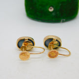 9ct Yellow Gold Doublet Black Opal Screw-Back Earrings Antique c1920 Art Deco