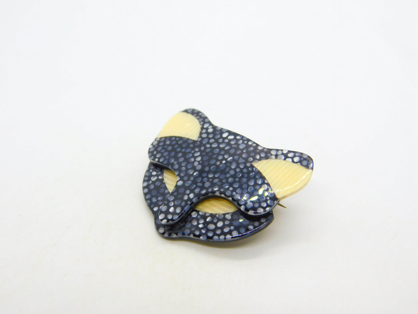 Lea Stein Paris Early Plastic Cat Face Mask Stylistic Brooch Vintage c1950