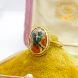 9ct Yellow Gold & Dendritic Moss Agate Cabochon Cut Band Ring Vintage c1970
