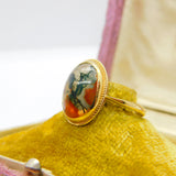 9ct Yellow Gold & Dendritic Moss Agate Cabochon Cut Band Ring Vintage c1970