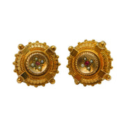 Victorian 10ct Gold, Ruby, Seed Pearl Etruscan Style Stud Earrings Antique c1890