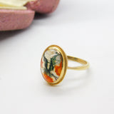 9ct Yellow Gold & Dendritic Moss Agate Cabochon Cut Band Ring Vintage c1970