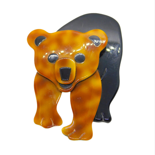 Lea Stein Paris Early Plastic Stylistic Bear Form Brooch Pin Vintage c1950
