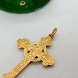 9ct Yellow Gold Ivy Leaf Cross Pendant Antique 1912 Chester Art Deco