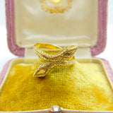 18ct Yellow Gold Double Entwined Serpent Snake Ring Vintage c1970 Size O 1/2 UK