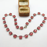 Art Deco Sterling Silver Pink Paste Square Panel Short Necklace Antique c1920