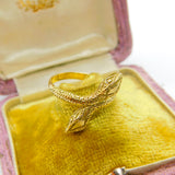 18ct Yellow Gold Double Entwined Serpent Snake Ring Vintage c1970 Size O 1/2 UK