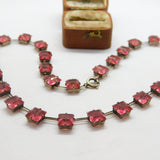 Art Deco Sterling Silver Pink Paste Square Panel Short Necklace Antique c1920