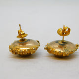 Victorian 10ct Gold, Ruby, Seed Pearl Etruscan Style Stud Earrings Antique c1890