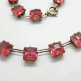 Art Deco Sterling Silver Pink Paste Square Panel Short Necklace Antique c1920