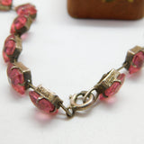Art Deco Sterling Silver Pink Paste Square Panel Short Necklace Antique c1920
