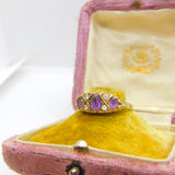 9ct Yellow Gold, Amethyst & Diamond Paste Boat Ring Vintage c1970 Size Q 1/2 UK