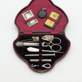 Edwardian Red Tooled Leather Box Complete Sewing Kit & Tools Antique c1910