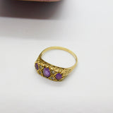 9ct Yellow Gold, Amethyst & Diamond Paste Boat Ring Vintage c1970 Size Q 1/2 UK