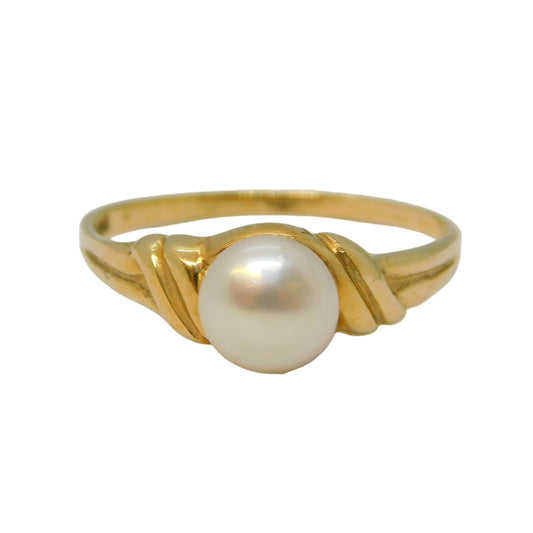 9ct Yellow Gold Pearl Set Dress Ring Vintage c1980 Birmingham