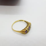 9ct Yellow Gold, Amethyst & Diamond Paste Boat Ring Vintage c1970 Size Q 1/2 UK