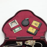 Edwardian Red Tooled Leather Box Complete Sewing Kit & Tools Antique c1910