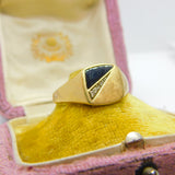 9ct Yellow Gold, Onyx & Diamond Signet Ring Vintage c1970 Size Y UK