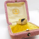 9ct Yellow Gold, Onyx & Diamond Signet Ring Vintage c1970 Size Y UK