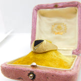 9ct Yellow Gold, Onyx & Diamond Signet Ring Vintage c1970 Size Y UK