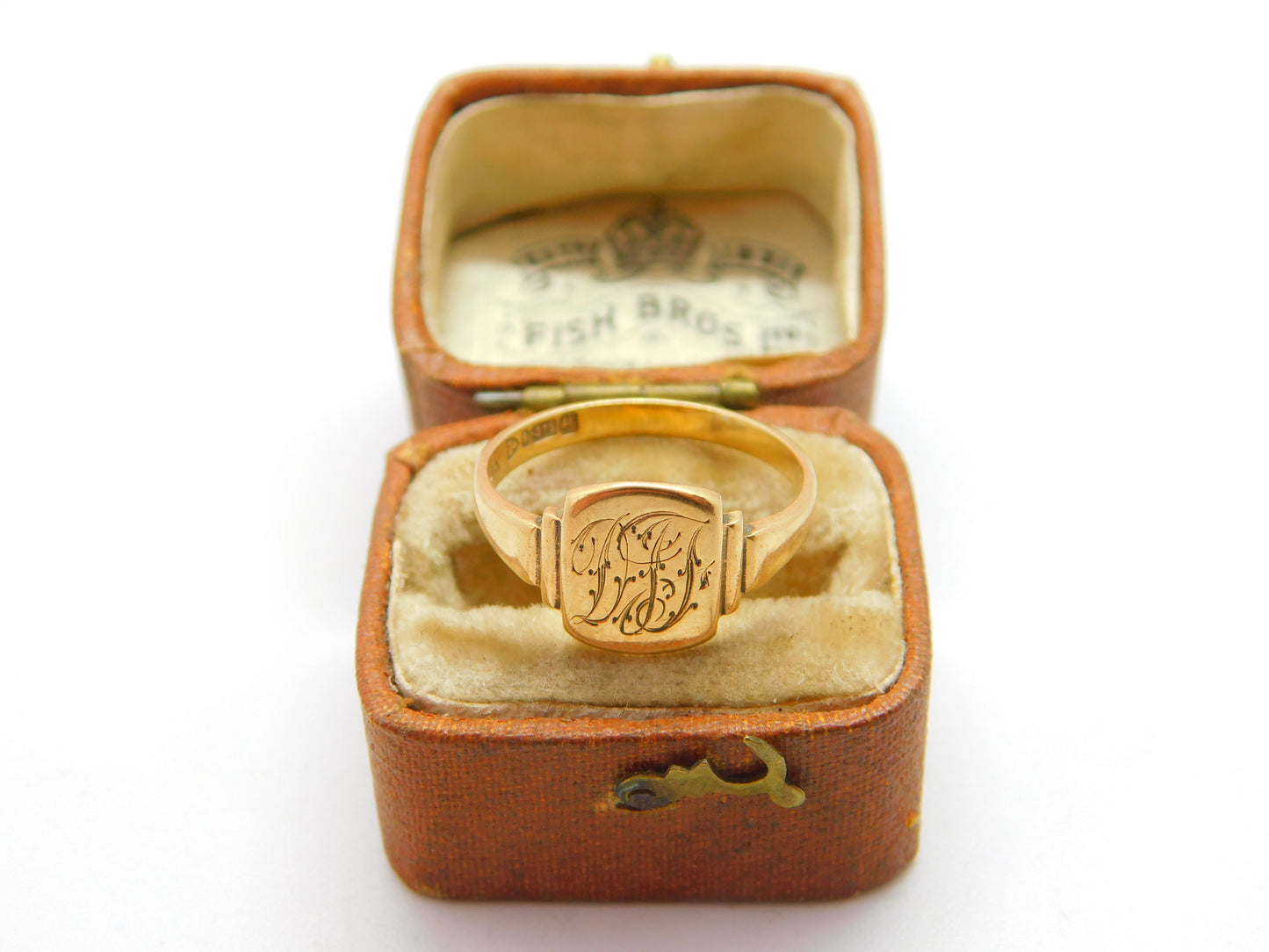 9ct Yellow Gold Monogram Initial Signet Ring 1945 Chester Antique Art Deco