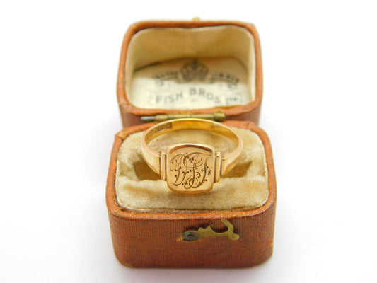 9ct Yellow Gold Monogram Initial Signet Ring 1945 Chester Antique Art Deco